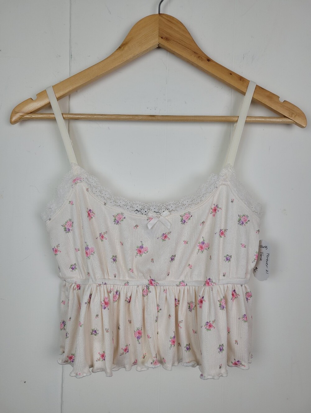 Forever 21 Size M Floral Lace Trim Peplum Cami Tank Top